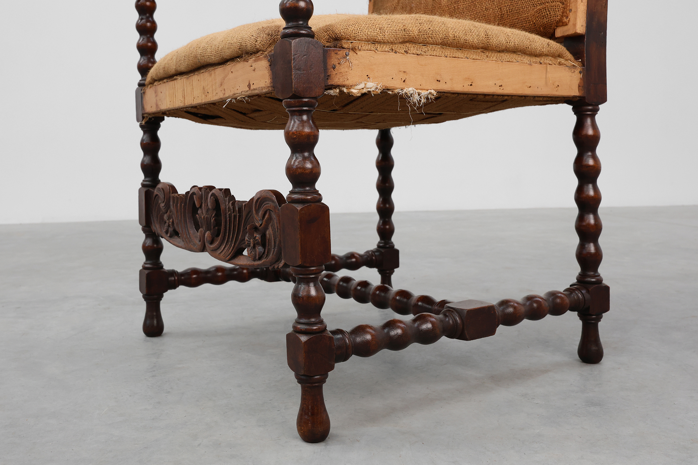 18th-Century Belgian Baroque Armchair in Wood and Leather, Louis XIV Periodthumbnail